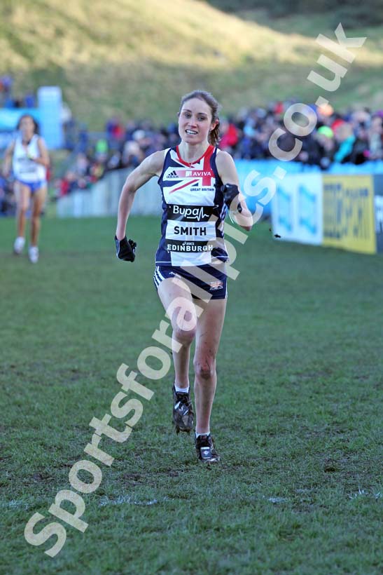 Rosie Smith (GB) finishing the BUPA Great Edinburgh Cross Country.